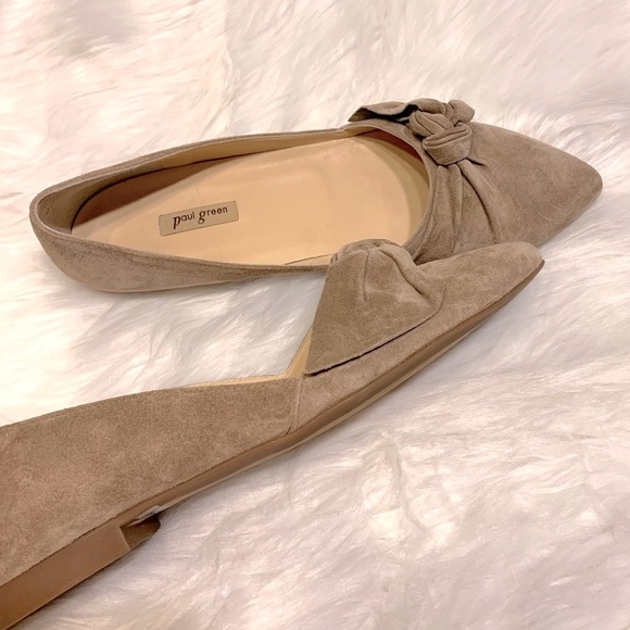 Rare* PAUL GREEN Nova Flat Antelope Suede size 10 • tan bow tie flat pointed toe - Picture 5 of 14